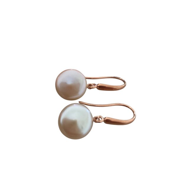 Sterling Silver 925 hook drop genuine coin pearl dangling signed rose gold - Picture 3 of 8